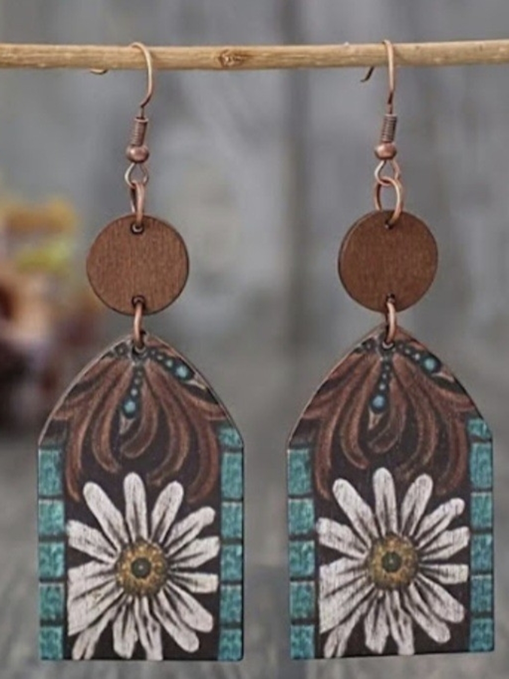 Chloe Brown & Teal Daisy Arch Drop Earrings